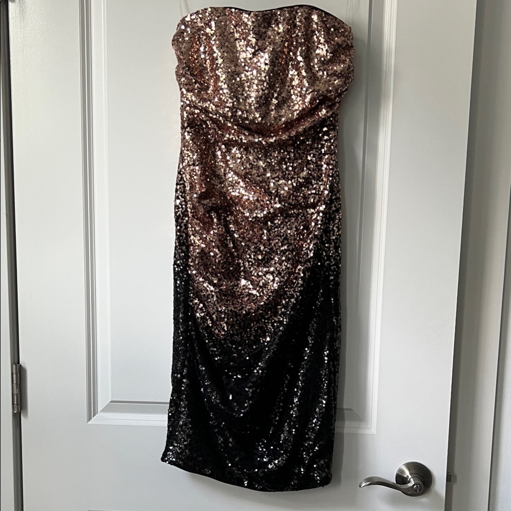 NWT Stunning Sequin Strapless Dress - Black and Copper